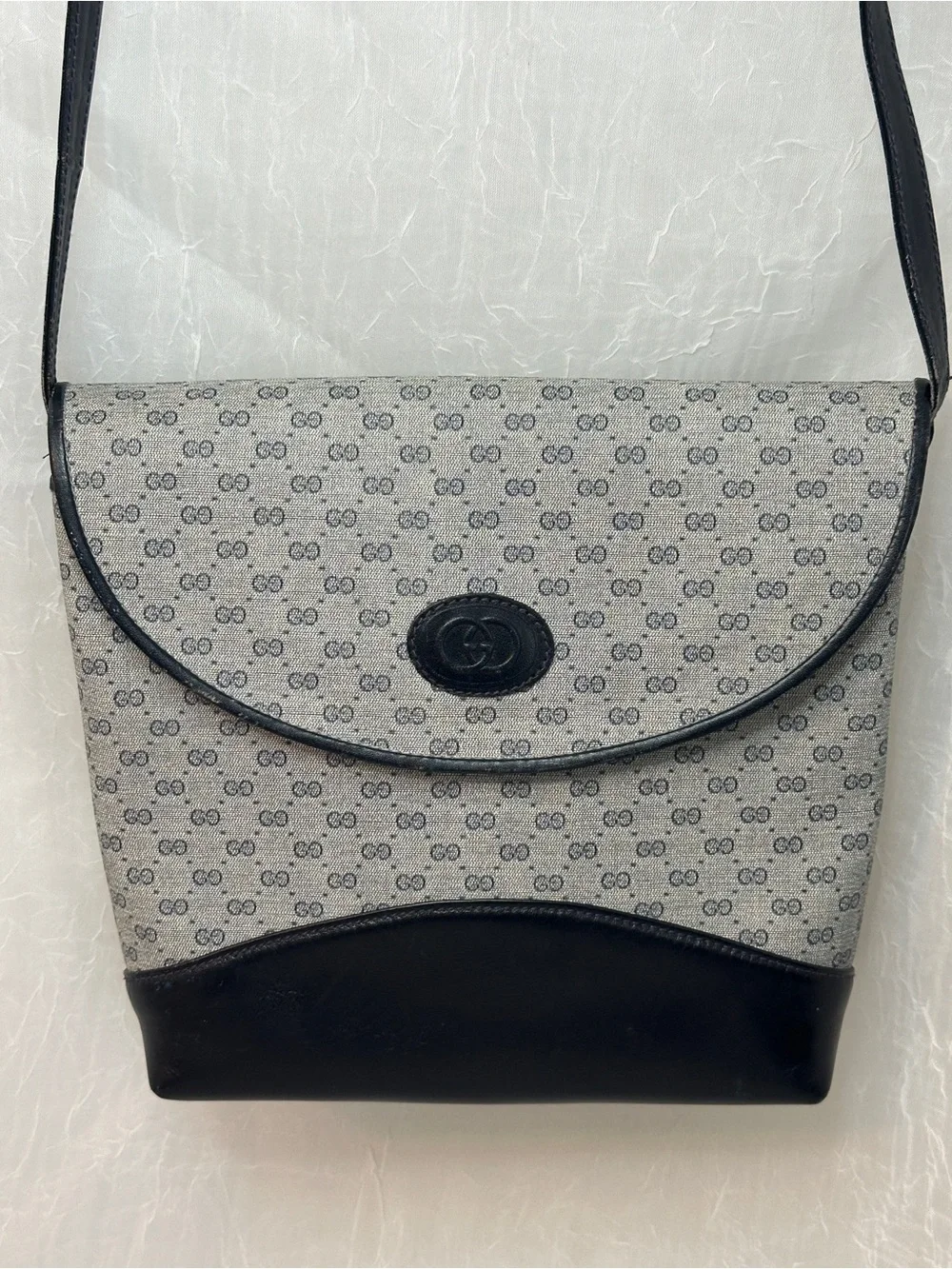 Gucci Gray/Navy/ Black-Midnight Blue Monogram Crossbody w zipper pull